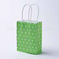 Kraftpapiersäcke, mit Griffen, Geschenk-Taschen, Einkaufstüten, Rechteck, Tupfenmuster, grün, 27x21x10 cm