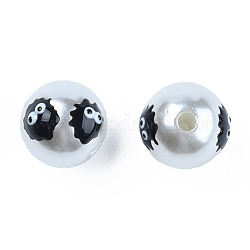 ABS Plastic Imitation Pearl Beads, with Enamel, Round with Ghost, Black, 12.5x12x11.5mm, Hole: 2mm