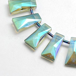 Faceted Electroplate Crystal Glass Trapezoid Beads Strands, Rainbow Color Plated, Aquamarine, 20x10.5x7mm, Hole: 1mm, about 70pcs/strand, 33 inch