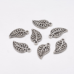Tibetan Style Alloy Leaf Pendants, Cadmium Free & Nickel Free & Lead Free, Antique Silver, 19x10x1mm, Hole: 1mm