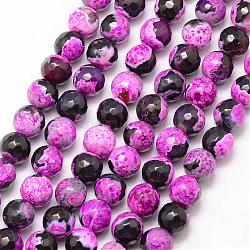 Natural Fire Crackle Agate Bead Strands, Round, Grade A, Faceted, Dyed & Heated, Orchid, 8mm, Hole: 1mm, about 47pcs/strand, 15 inch