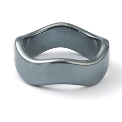非磁性の合成ヘマタイト指輪  波  usサイズ6（16.5mm）