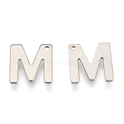 Encantos de letras de 304 acero inoxidable, letter.m, 11x10.5x0.5mm, agujero: 1 mm