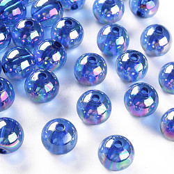 Perline acrilico trasparente, ab colore placcato, tondo, blu royal, 12x11mm, Foro: 2.5 mm, circa 566pcs/500g