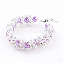 (Schmuckpartys im Fabrikverkauf) Armbänder mit runden Perlen aus Glasperlen, mit 6/0 Glasperlen und Messingfunden, Platin Farbe, Medium Orchidee, 7-1/8 Zoll (180 mm)