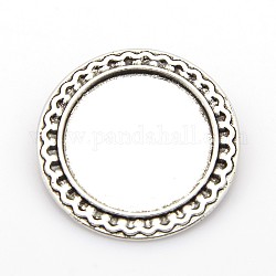 Flat Round Tibetan Style Brooch Cabochon Settings, with Iron Back Bar Pins, Cadmium Free & Lead Free, Antique Silver, Tray: 25mm, 33.5x7mm