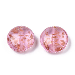 Cristal de murano de arena de oro hecho a mano, plano y redondo, rosa perla, 28.5x13mm, agujero: 1.8 mm