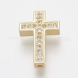 Perline zirconi micro pave  in ottone, croce, chiaro, oro, 15.5x10x2.5mm, Foro: 1 mm