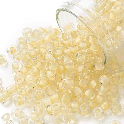 6/0 Glass Seed Beads, Transparent Inside Colours, Round Hole, Round, Champagne Yellow, 6/0, 4~5x2.5~4.5mm, Hole: 1.2mm, about 500pcs/50g