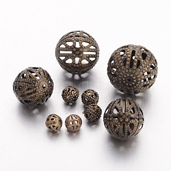 Eisen filigranen Perlen, Filigrane Kugel, Nickelfrei, Runde, Antik Bronze Farbe, Größe: ca. 6~16mm Durchmesser, 6~15 mm dick, Bohrung: 1~6 mm, ca. 200 g / Beutel