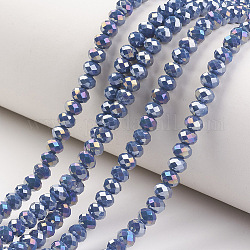 Chapelets de perles en verre électroplaqué, couleur unie opaque, de couleur plaquée ab , facette, rondelle, bleu acier, 2.5x2mm, Trou: 0.4mm, Environ 150~170 pcs/chapelet, 11 pouce (27.5 cm)