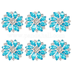 Fingerinspire 6Pcs 1-Hole Brass Shank Buttons, with Rhinestone and Glass, Garment Decoration, Flower, Cyan, 26x26x10mm, Hole: 2mm
