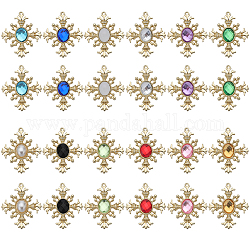 SUNNYCLUE 24Pcs 12 Colors Acrylic Pendants, with Light Gold Tone Alloy Findings, Cross Charm, Mixed Color, 34x29x4.5mm, Hole: 1.2mm, 2pcs/color