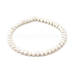 Bracciale elasticizzato da donna con perline a cuore in lega, argento, diametro interno: 2-1/4 pollice (5.8 cm)