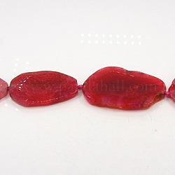 Natural Crackle Agate Beads Strands, Flat Slab Beads, Agate Slices, Dyed, Nuggets, FireBrick, 41~63x35~49x8~10mm, Hole: 1mm