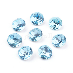 Pointed Back & Back Plated Glass Rhinestone Cabochons, Grade A, Faceted, Flat Round, Aquamarine, 8x4.5mm