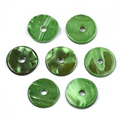 Perle d'acqua dolce naturali verniciate a spruzzo, perline Heishi, Disco / rotondo piatta, verde lime, 15x2mm, Foro: 2.5 mm