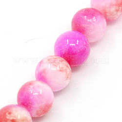 Chapelets de perles en jade persan naturel, teinte, ronde, fuchsia, 10mm, Trou: 1mm, Environ 38 pcs/chapelet, 16 pouce