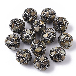 Polymer Ton Strass Perlen, mit Schalenchips, Runde, Kamel, 16~18 mm, Bohrung: 1.6 mm