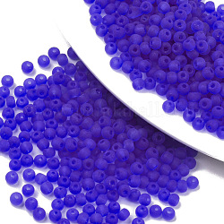 Mattfarben Glasperlen, transparenten Farben, Runde, Blau, 4x3 mm, Bohrung: 1 mm, ca. 4500 Stk. / Beutel