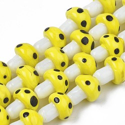 Mushroom Handmade Lampwork Beads Strands, Yellow, 12.5~14x10~11mm, Hole: 1.2~1.5mm, about 24~25pcs/strand, 12.20 inch~12.99 inch(31cm~33cm)
