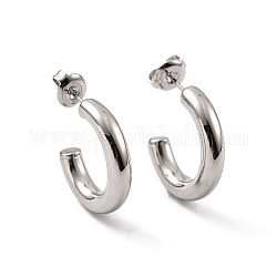 304 Stainless Steel Stud Earrings for Women, C-Shaped, Stainless Steel Color, 19.5~20x4mm, Pin: 0.7mm