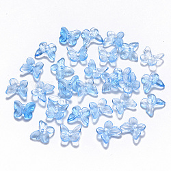 Ciondoli in vetro verniciato a spruzzo trasparente, con polvere di scintillio, farfalla, cielo azzurro, 9.5x11x3mm, Foro: 0.8 mm