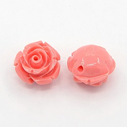 Synthetic Coral 3D Flower Rose Beads, Dyed, Salmon, 6x6mm, Hole: 1mm