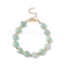 Bracelet en perles de coeur d'aventurine verte naturelle, bijoux en pierres précieuses pour femmes, 7-3/8 pouce (18.7 cm)