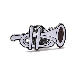 Broche en émail trompette, Insigne en alliage d'instruments de musique pour vêtements de sac à dos, gunmetal, blanc, 30.5x13.5x1.5mm