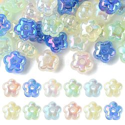 50Pcs UV Plating Rainbow Iridescent Acrylic Beads, Flower, Mixed Color, 13.7x14x8.5mm, Hole: 2.6mm