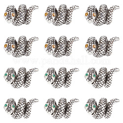 Gorgecraft 1 caja 12 piezas de cuentas de serpiente de plata antigua con forma de serpiente, cuentas sueltas de aleación con ojos de rhinestone amarillos y verdes, accesorios de joyería para diy, pulsera, collar, tobillera, accesorios artesanales