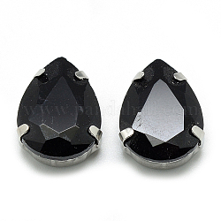 Cose en el rhinestone, Enlaces multifilares, Diamantes de imitación de cristal, con ajustes de 201 punta de acero inoxidable, accesorios de prendas de vestir, facetados, lágrima, negro, 18x13x6.5mm, agujero: 0.8~1 mm
