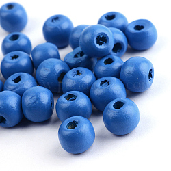 Des perles en bois naturel, teinte, ronde, bleu acier, 14x13mm, Trou: 4mm, environ 1200 pcs/1000 g