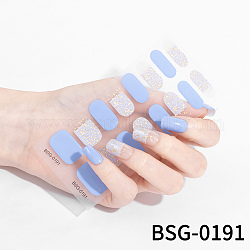 Pegatinas de uñas de cubierta completa de arte de uñas, pegatinas de polvo de brillo, autoadhesivo, para decoraciones con puntas de uñas, azul claro, 13.6x8x0.9 cm, 16pcs / hoja