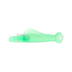 Fish Shaped Plastic Needle Threaders, Thread Guide Tools, with Nickle Plated Iron Hook, Medium Spring Green, 31.5x8x4mm
