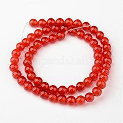 Perles en pierres gemme, cornaline naturelle, teinte, ronde, orange foncé, 6mm, Trou: 0.8mm, Environ 62~65 pcs/chapelet, 14.6~15.5 pouce