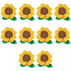 Fingerinspire 10 Stück Sonnenblumen-Häkelapplikationen, 2x1.9x0.4,[1] cm, Blumenform, Garn, Häkelflicken, handgefertigte Stoffflicken, Ornament-Zubehör für Kleidung, Reparatur, DIY, Nähen, Basteln, Dekoration