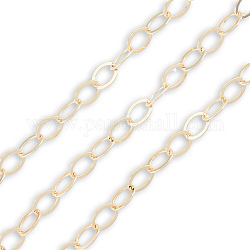 Cadenas de eslabones ovalados planos de latón hechos a mano, cadenas de cable, soldada, con carrete, sin níquel, dorado, 9x6.5x0.5mm, aproximadamente 16.40 pie (5 m) / rollo