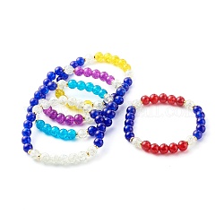 Perline di vetro e braccialetti elasticizzati con perline di ematite sintetica non magnetica, colore misto, diametro interno: 2-3/8 pollice (5.9 cm)