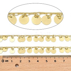 Rack Plating Brass Chains, with Flat Round Charms, Long-Lasting Plated, Soldered, with Spool, Light Gold, 6x0.2mm, about 32.81 Feet(10m)/Roll