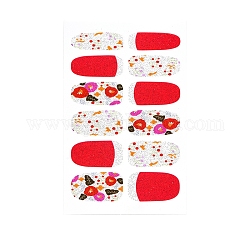 Full Wrap Gradient Nail Polish Stickers, Snowflake Dandelion Star Strawberry Self-Adhesive Glitter Powder Gel Nail Art Decals, for Nail Tips Decorations, Red, 24.5x8.5~14mm, 12pcs/sheet