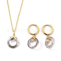 Glass Jewelry Sets, Brass Cable Chains Pendant Necklaces & Hoop Earrings, with Brass Ice Pick Pinch Bails and Huggie Hoop Earring Findings, Ring, Golden, Light Grey, 18.19 inch(46.2cm), 31mm, Pin: 1mm