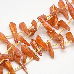 Electroplate Gemstone Natural Quartz Crystal Beads Strands, Nuggets, Dark Orange, 18~35x6~14x6~12mm, Hole: 1mm, about 22pcs/strand, 15.74 inch