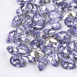 Pointed Back Resin Rhinestone Cabochons, Back Plated, Faceted, teardrop, Violet, 13.5~14x9.5~10x5.5mm, about 220pcs/bag