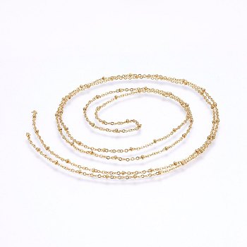 304 Stainless Steel Cable Chains, Soldered, with Round Beads, Satellite Chains, Golden, 1.6mm