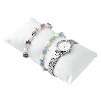 Exhibición del reloj del brazalete de la joya de la almohada de cuero, blanco, tamaño: aproximamente 18 cm de largo, 10 cm de ancho, 6 cm de espesor