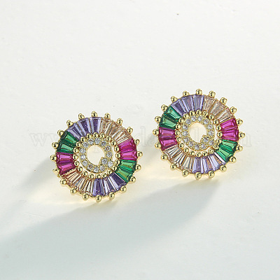 Серьги-гвоздики из латуни с разноцветными кубическими цирконами WG39B88-17-1