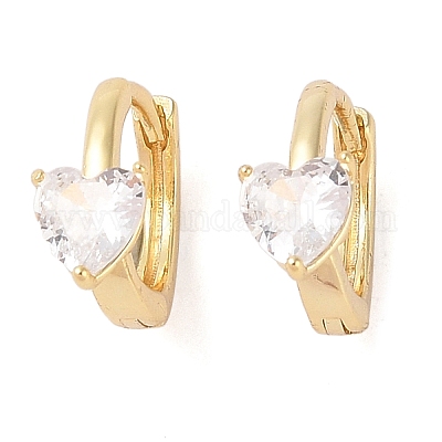 Серьга-кольцо из латуни с прозрачным фианитом EJEW-Q385-04G-1