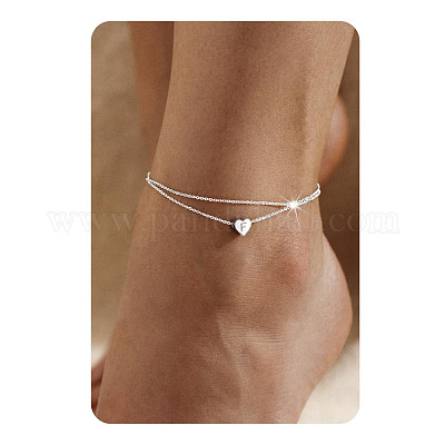 201 нержавеющая сталь сердце с инициалами двухслойные женские браслеты на ногу FS-WG0EC0A-06-1